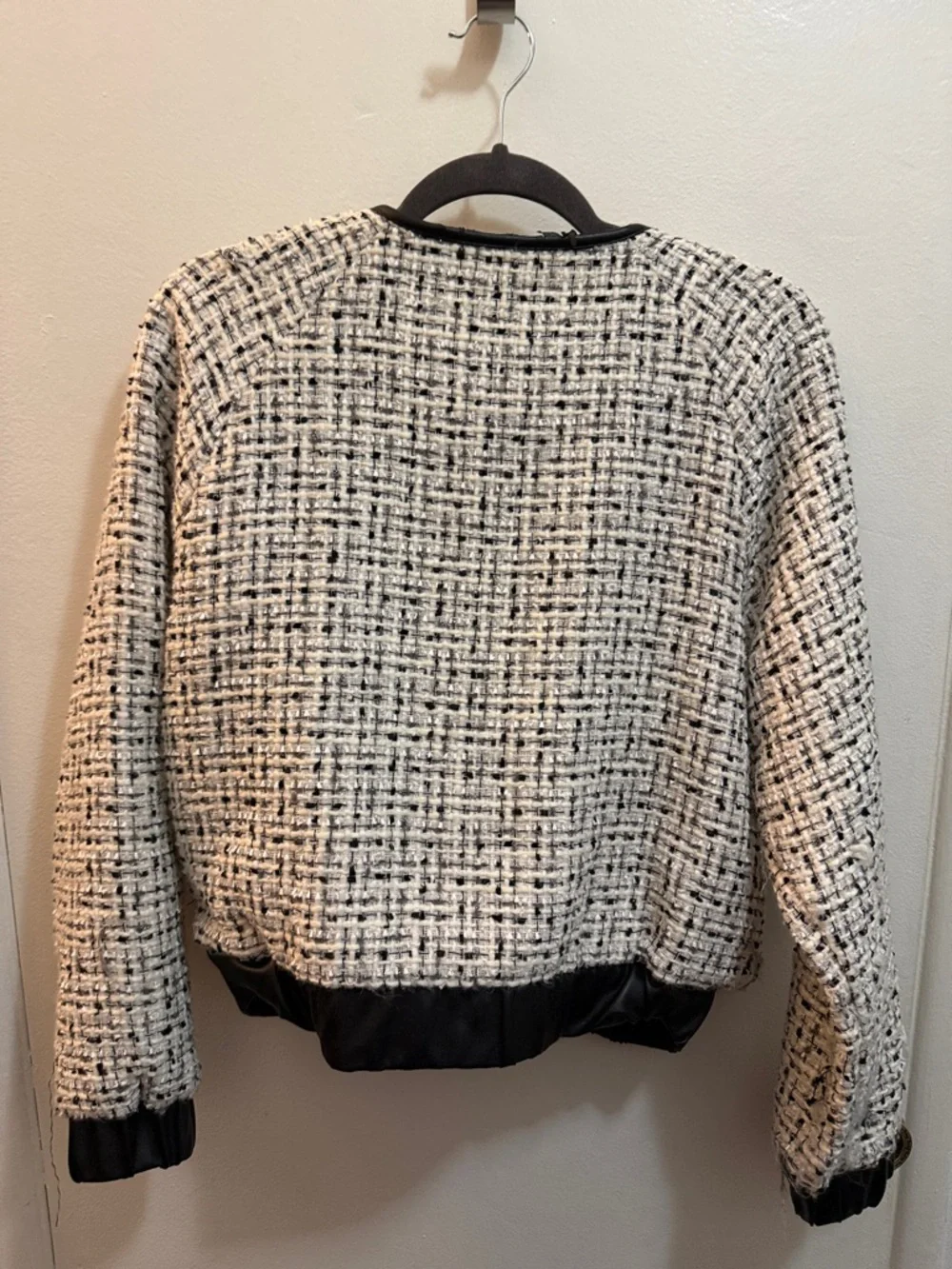 New York and company seventh Avenue Textured Black & White Tweed Bomber Jacket - Picture 5 of 6